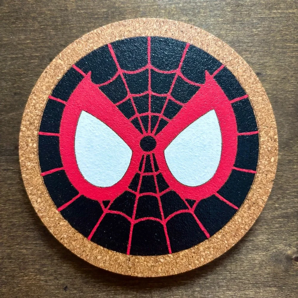 Spider-Man Miles Morales Mask Symbol Painted Cork Coaster #1
